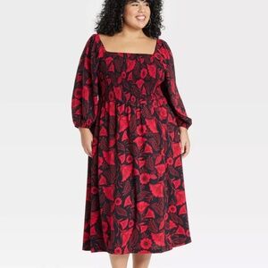 BNWT Latino Heritage Month Women's Long Sleeve Midi Smocked Dress